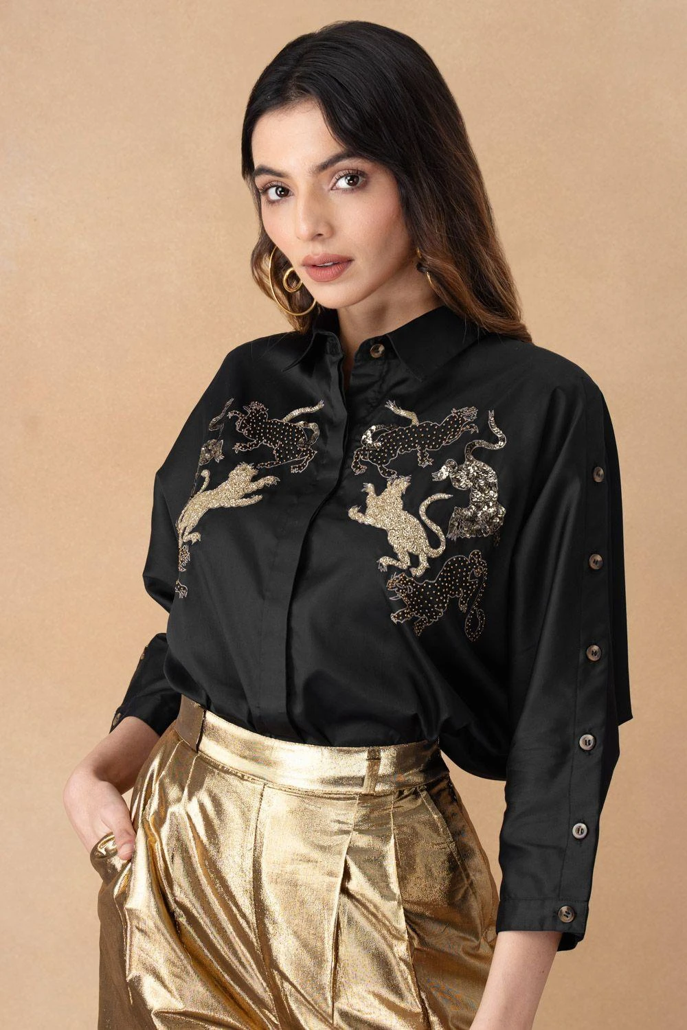 Rara Avis Black Buttoned Down Dancing Leopards Shirt 7 Rara Avis Black Buttoned Down Dancing Leopards Shirt - Image 5
