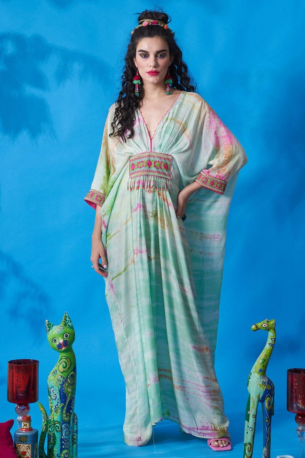 CAPISVIRLEO Mint Green Cotton Silk Kaftan Dress 3 CAPISVIRLEO Mint Green Cotton Silk Kaftan Dress