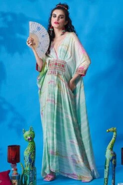 CAPISVIRLEO Mint Green Cotton Silk Kaftan Dress 8 CAPISVIRLEO Mint Green Cotton Silk Kaftan Dress -Inca Sales Store 88cap32 2