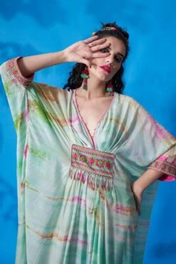 CAPISVIRLEO Mint Green Cotton Silk Kaftan Dress 10 CAPISVIRLEO Mint Green Cotton Silk Kaftan Dress -Inca Sales Store 88cap32 4