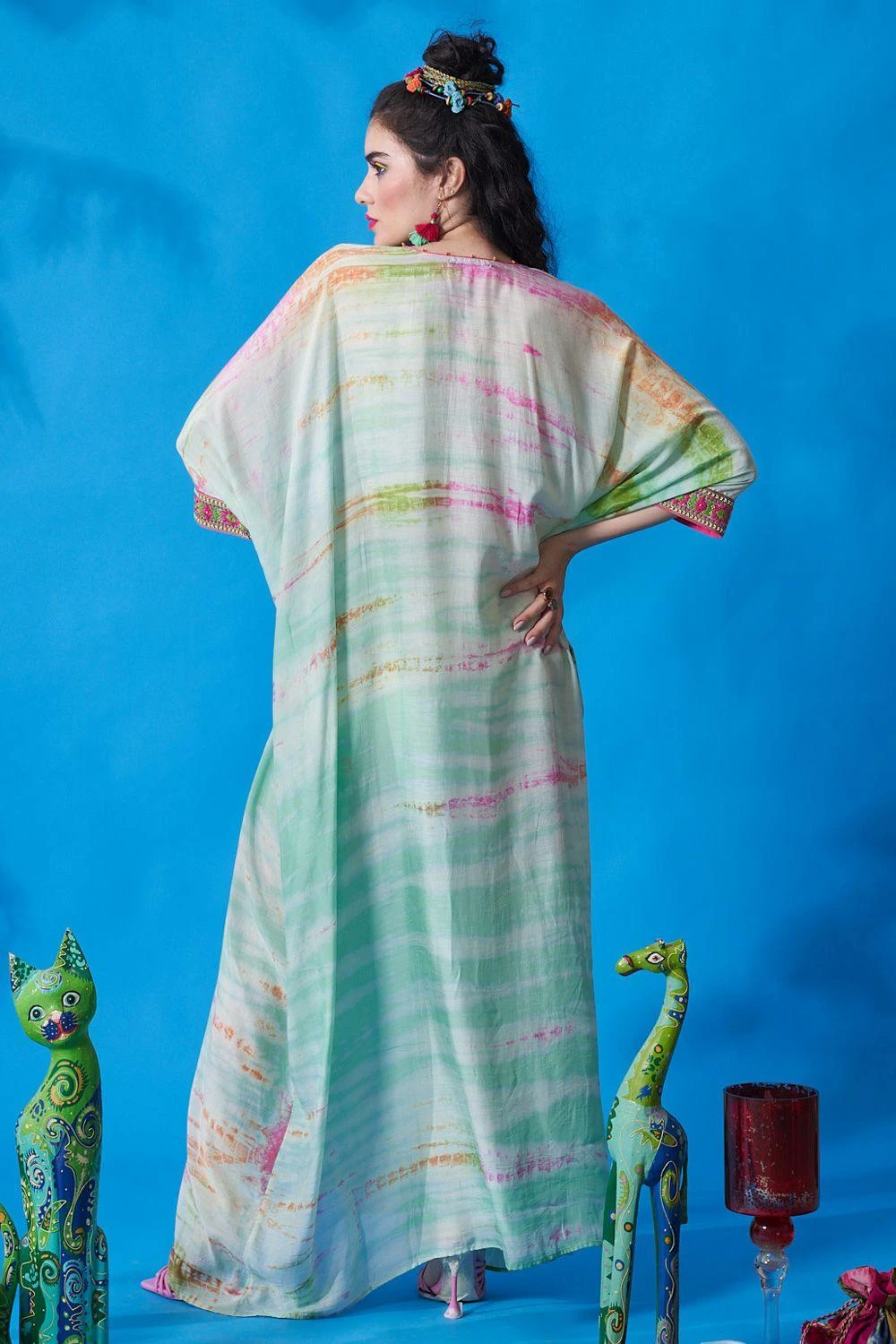 CAPISVIRLEO Mint Green Cotton Silk Kaftan Dress 7 CAPISVIRLEO Mint Green Cotton Silk Kaftan Dress - Image 5