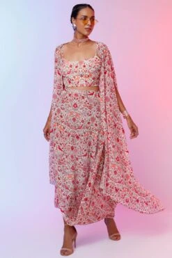 SVA Ivory Floral Printed Cape Set