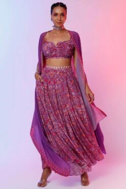 SVA Purple Floral Printed Cape Set