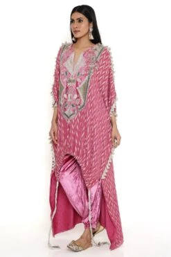 Payal Singhal Cranberry Benarasi Embroidered High Low Kaftan Set -Inca Sales Store 8923ps13 3
