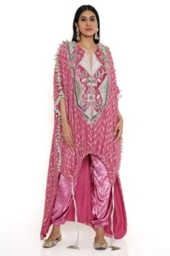 Payal Singhal Cranberry Benarasi Embroidered High Low Kaftan Set -Inca Sales Store 8923ps13 4