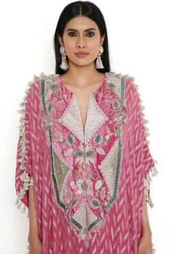 Payal Singhal Cranberry Benarasi Embroidered High Low Kaftan Set -Inca Sales Store 8923ps13 5