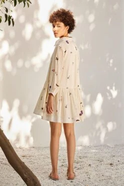 Khara Kapas Off White Gathered Dress -Inca Sales Store 91023kk34 3