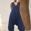 Khara Kapas Navy Blue Striped Jumpsuit