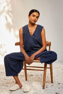 Khara Kapas Navy Blue Striped Jumpsuit -Inca Sales Store 91023kk48 4