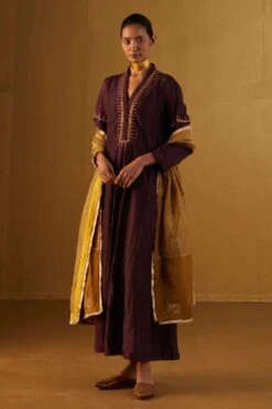 Shorshe Ochre Hand Block Printed Dupatta