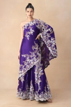 Anamika Khanna Purple Embellished One Shoulder Cape Set