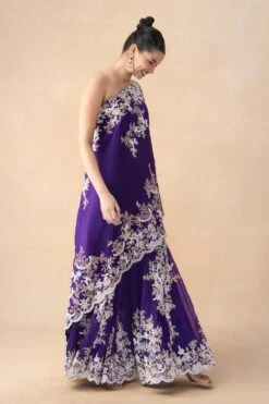 Anamika Khanna Purple Embellished One Shoulder Cape Set -Inca Sales Store 91123ak5 3