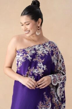 Anamika Khanna Purple Embellished One Shoulder Cape Set -Inca Sales Store 91123ak5 4