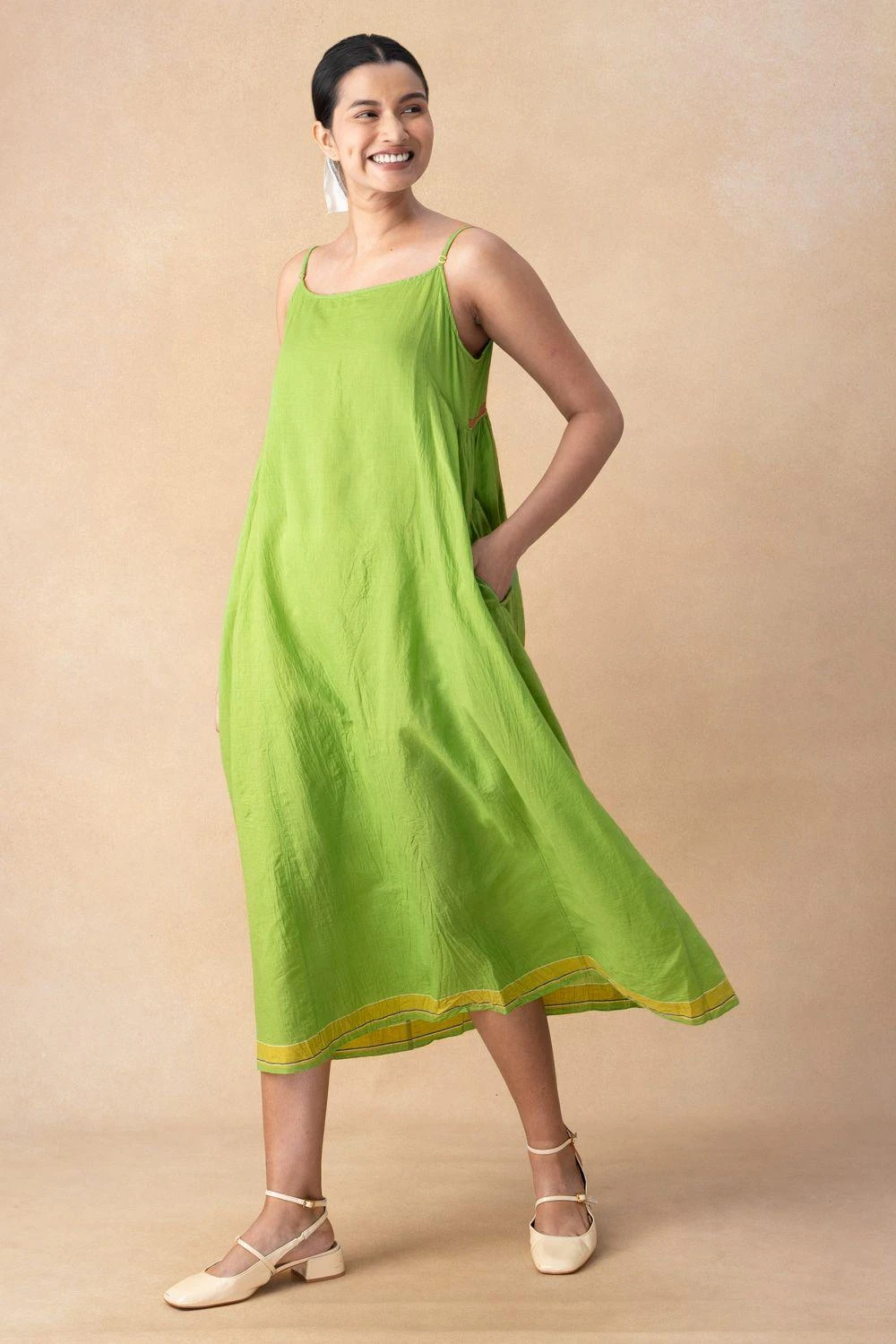 Injiri Green Cotton Slip Dress 4 Injiri Green Cotton Slip Dress - Image 2