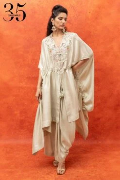 Anamika Khanna Silver Embroidered Kaftan With A Draped Skirt