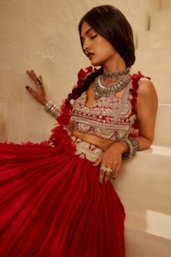Bhumika Sharma Red Organza Pleated Lehenga Set -Inca Sales Store 911bs17 3 1