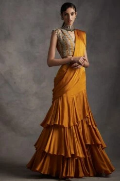 Bhumika Sharma Yellow Ruffled Drape Sari Set 5 Bhumika Sharma Yellow Ruffled Drape Sari Set -Inca Sales Store 911bs3 2