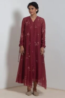 Best Seller 1 Merlot Embroidered Chanderi Dress With Slip