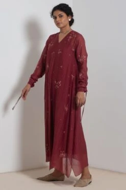 Merlot Embroidered Chanderi Dress With Slip -Inca Sales Store 911inte16 3