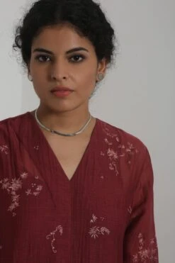 Merlot Embroidered Chanderi Dress With Slip -Inca Sales Store 911inte16 5