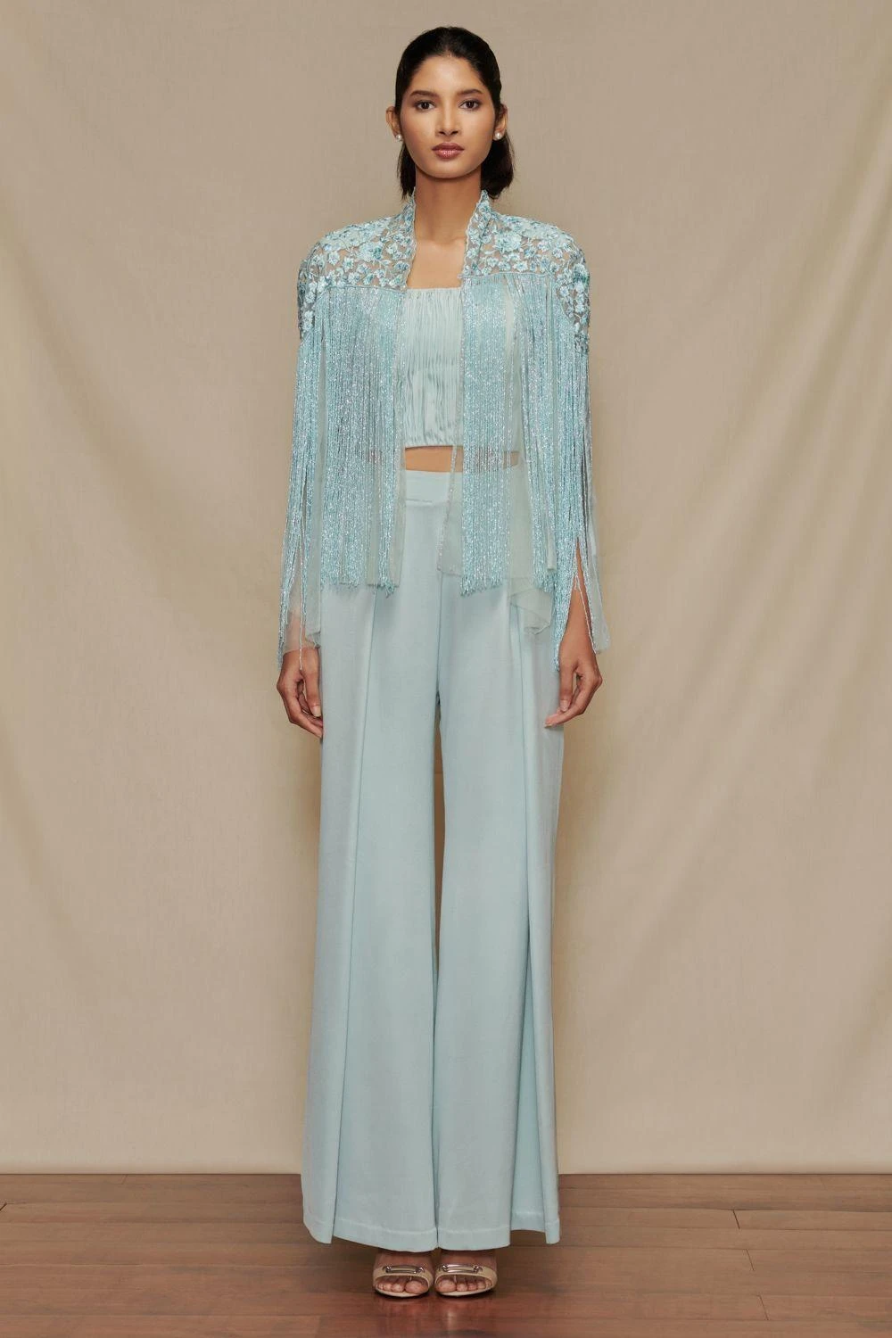 Shriya Som Powder Blue Co-ord Set With Cape 3 Shriya Som Powder Blue Co-ord Set With Cape