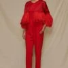 Shriya Som Red Jumpsuit With Feather Capelet -Inca Sales Store 912ss22 1