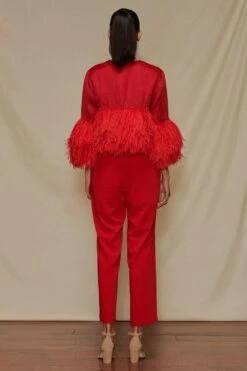 Shriya Som Red Jumpsuit With Feather Capelet -Inca Sales Store 912ss22 5