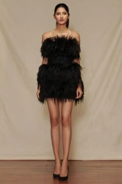 Shriya Som Ostrich Feather Black Mini Dress