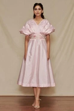 Shriya Som Taffeta Drape Pink Midi Dress