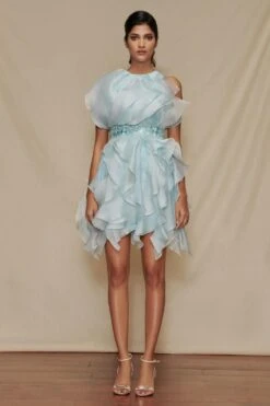 Shriya Som Powder Blue Ruffle Dress With Belt