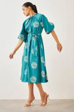 SNOB Teal Ripple Printed Dress -Inca Sales Store 91sn19 4