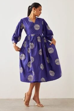 SNOB Purple Ripple Print Wrap Dress 8 SNOB Purple Ripple Print Wrap Dress -Inca Sales Store 91sn6 2