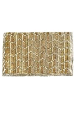 KOKOMMO Gold Beaded Chevron Clutch