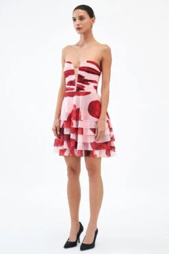 Gauri & Nainika Pink Floating Peony Strapless Dress