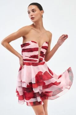 Gauri & Nainika Pink Floating Peony Strapless Dress -Inca Sales Store 9523gn24 3