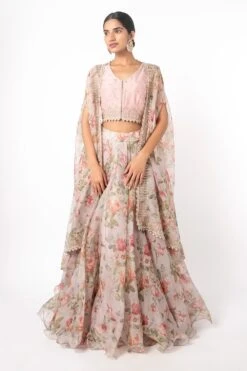 Anushree Reddy Floral Lehenga Set With Cape