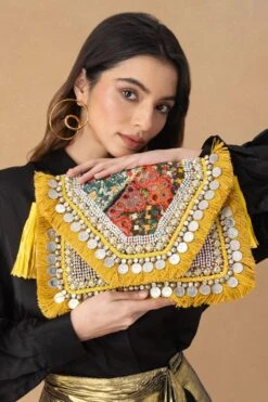 Vipul Shah Yellow Banjara Embellished Clutch