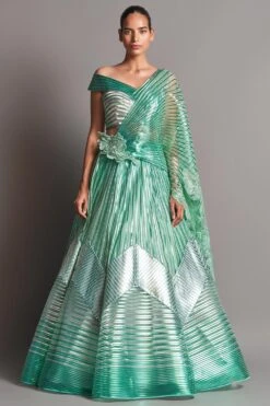 Amit Aggarwal Mint Metallic Winged Lehenga