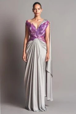 Amit Aggarwal Pre Stitched 3D Metallic Sari