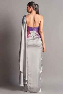 Amit Aggarwal Pre Stitched 3D Metallic Sari -Inca Sales Store aaic 547 gry 3