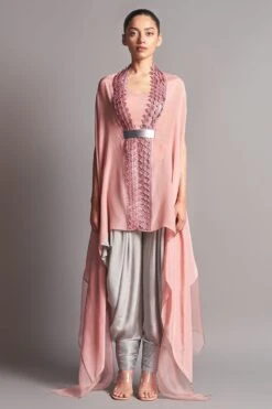 Amit Aggarwal Blush Cape With Draped Pants