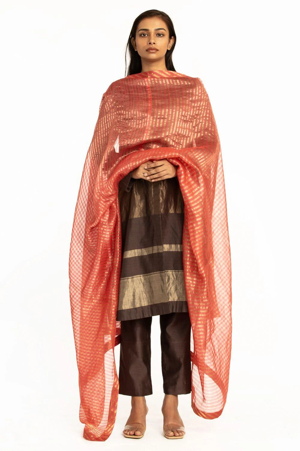 Akaaro Red Striped Silk Zari Dupatta 3 Akaaro Red Striped Silk Zari Dupatta