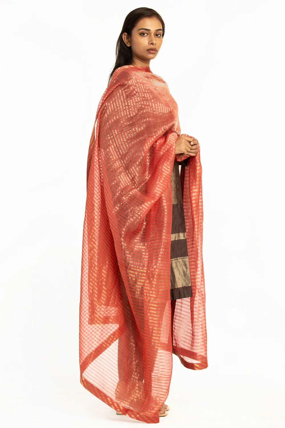 Akaaro Red Striped Silk Zari Dupatta 4 Akaaro Red Striped Silk Zari Dupatta - Image 2