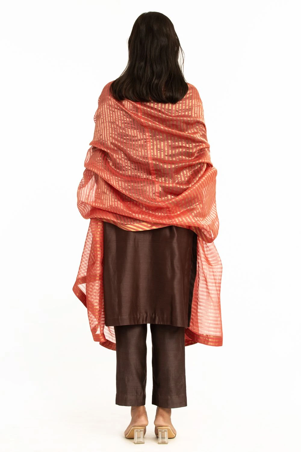 Akaaro Red Striped Silk Zari Dupatta 5 Akaaro Red Striped Silk Zari Dupatta - Image 3