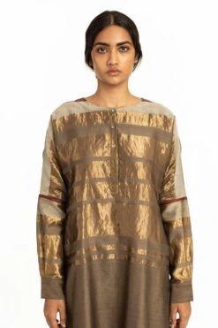 Akaaro Gold & Brown Silk Cotton Kurta -Inca Sales Store akss2052 3