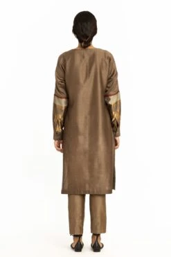 Akaaro Gold & Brown Silk Cotton Kurta -Inca Sales Store akss2052 4