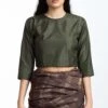 Akaaro Handwoven Olive Back Yoke Blouse