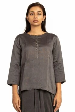 Akaaro Grey Cotton Kameez Blouse