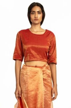 Akaaro Handwoven Red Chanderi Blouse