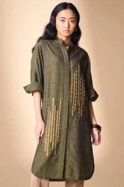 Alamelu Moss Green Tunic With Metallic Embroidery Details -Inca Sales Store alfw 003 2